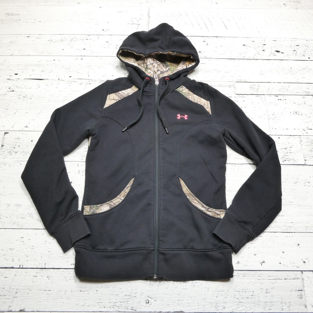 Under Armour Semi Fitted Hoodie Womens M Black RealTree Camo Full Zip‎ Hooded